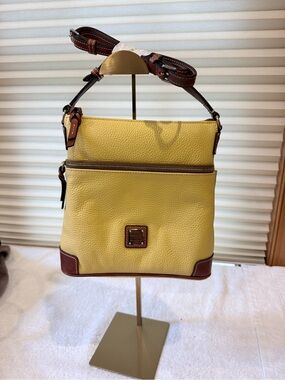 Dooney & Bourke Yellow and Brown Pebble Leather Crossbody Messenger
